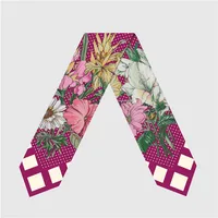 Women's French Style Flower Satin Printing Silk Scarves sku image 2