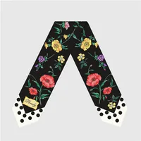 Women's French Style Flower Satin Printing Silk Scarves sku image 1