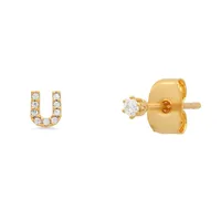 1 Pair 925 Sterling Silver Zircon Letter Ear Studs sku image 8