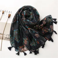 Women's Ethnic Style Ditsy Floral Cotton And Linen Tassel Winter Scarves main image 4