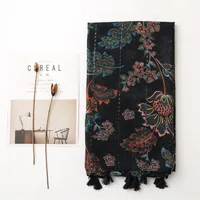 Women's Ethnic Style Ditsy Floral Cotton And Linen Tassel Winter Scarves main image 5