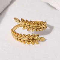 Sweet Leaf Stainless Steel Plating Open Ring 1 Piece main image 5