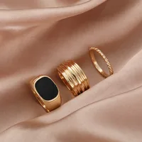 Retro Punk Style Twisted Geometric Simple Black Gem Alloy Rings 3-piece Set main image 4