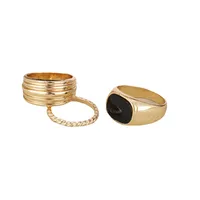 Retro Punk Style Twisted Geometric Simple Black Gem Alloy Rings 3-piece Set main image 5