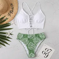 Fashion High Waist Printed Split Swimsuit Simple Sexy Bikini sku image 2