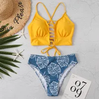Fashion High Waist Printed Split Swimsuit Simple Sexy Bikini sku image 7