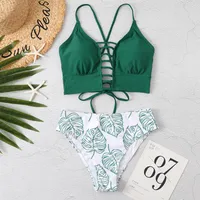 Fashion High Waist Printed Split Swimsuit Simple Sexy Bikini sku image 9