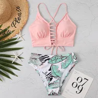 Fashion High Waist Printed Split Swimsuit Simple Sexy Bikini main image 3