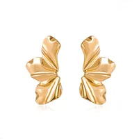 Retro Golden Flower Earrings Temperament Matte Irregular Petal Alloy Earrings main image 5