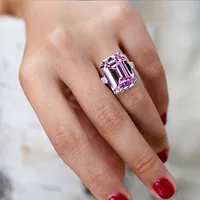 Fashion Large Rectangular Zircon Copper Ring Luxury Women's Wedding Engagement Ring main image 4