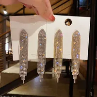 Fashion Full Rhinestone Geometric Triangle Long Tassel Earring Wholesale main image 1