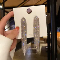 Fashion Full Rhinestone Geometric Triangle Long Tassel Earring Wholesale main image 2