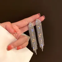 Fashion Full Rhinestone Geometric Triangle Long Tassel Earring Wholesale main image 3