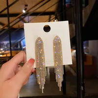 Fashion Full Rhinestone Geometric Triangle Long Tassel Earring Wholesale main image 4
