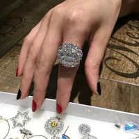 European And American Light Luxury Style Exaggerated Flower Full Diamond Copper Ring main image 3