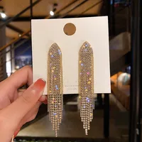 Fashion Full Rhinestone Geometric Triangle Long Tassel Earring Wholesale sku image 1