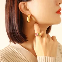Fashion U Shape Plating 304 Stainless Steel No Inlaid 18K Gold Plated Earrings sku image 1