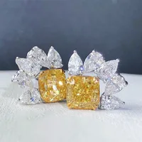 Europe And The United States New Exquisite Zircon Yellow Diamond Inlaid Water Drop Copper Earrings main image 1