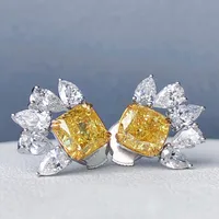 Europe And The United States New Exquisite Zircon Yellow Diamond Inlaid Water Drop Copper Earrings main image 2