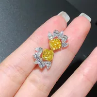 Europe And The United States New Exquisite Zircon Yellow Diamond Inlaid Water Drop Copper Earrings main image 3