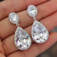 Fashion Simple Water Drop Zircon Copper Earrings Wholesale main image 2