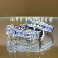 New Square Copper Inlaid Zircon Two-piece Ring European And American Ladies Jewelry main image 3