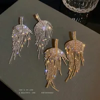 Fashion Inlaid Rhinestone Leaf Tassel Copper Earrings Wholesale main image 1