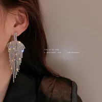 Fashion Inlaid Rhinestone Leaf Tassel Copper Earrings Wholesale main image 2