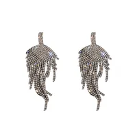 Fashion Inlaid Rhinestone Leaf Tassel Copper Earrings Wholesale main image 5