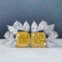 Europe And The United States New Exquisite Zircon Yellow Diamond Inlaid Water Drop Copper Earrings sku image 1
