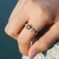 Fashion Emerald Diamond Copper Ring Wedding Ring Women's Engagement Jewelry main image 2