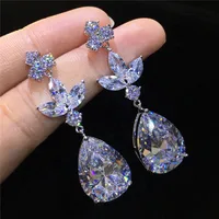 Hyperbole Water Drop Shaped Inlaid Zircon Copper Earrings Wholesale main image 1