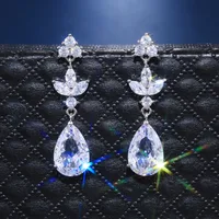 Hyperbole Water Drop Shaped Inlaid Zircon Copper Earrings Wholesale main image 3