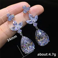 Hyperbole Water Drop Shaped Inlaid Zircon Copper Earrings Wholesale main image 5