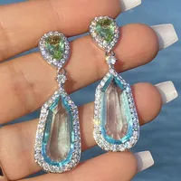 Fashion Sea Blue Zircon Geometric Copper Earrings Wholesale main image 2