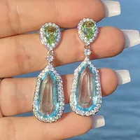 Fashion Sea Blue Zircon Geometric Copper Earrings Wholesale main image 3