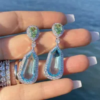 Fashion Sea Blue Zircon Geometric Copper Earrings Wholesale main image 4