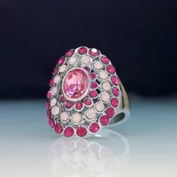 Fashion Rose Red Opal Ring Gemstone Alloy Ring main image 2
