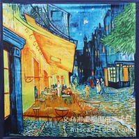 90cm Oil Painting Coffee House Alley Satin Ladies Large Square Scarf Wholesale sku image 4