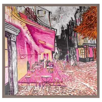 90cm Oil Painting Coffee House Alley Satin Ladies Large Square Scarf Wholesale sku image 2