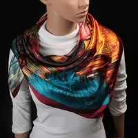 90cm Oil Painting Coffee House Alley Satin Ladies Large Square Scarf Wholesale main image 2