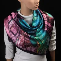 90cm Oil Painting Coffee House Alley Satin Ladies Large Square Scarf Wholesale main image 3