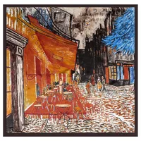 90cm Oil Painting Coffee House Alley Satin Ladies Large Square Scarf Wholesale main image 4
