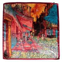 90cm Oil Painting Coffee House Alley Satin Ladies Large Square Scarf Wholesale main image 5