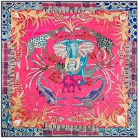 130cm Elephant Giraffe Ladies Twill Large Square Scarf Shawl Sunscreen Wholesale main image 4