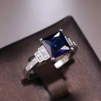 Fashion Ladies New Dark Blue Zircon Platinum Plated Diamond Copper Ring Hand Jewelry main image 2