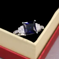 Fashion Ladies New Dark Blue Zircon Platinum Plated Diamond Copper Ring Hand Jewelry main image 3