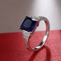 Fashion Ladies New Dark Blue Zircon Platinum Plated Diamond Copper Ring Hand Jewelry main image 4