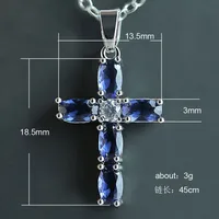 Fashion Simple Copper Inlaid Blue Oval Zircon Cross Pendant Necklace main image 4