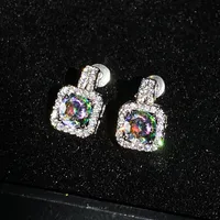 Simple Square Full Of Zircon Platinum Plated Copper Stud Earrings Jewelry main image 1